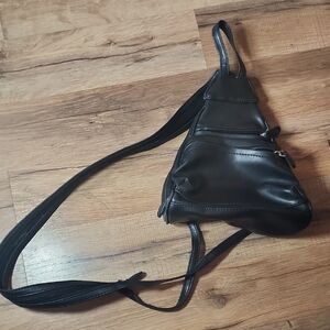 Sleek Black Leather Sling Bag